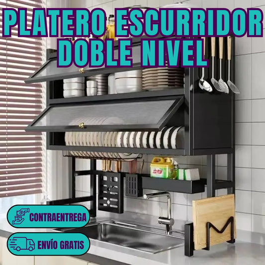 PLATERO ESCURRIDOR DOBLE GABINETE CON TAPA